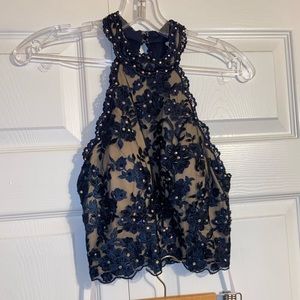 Two Piece Navy Blue Prom Dress
